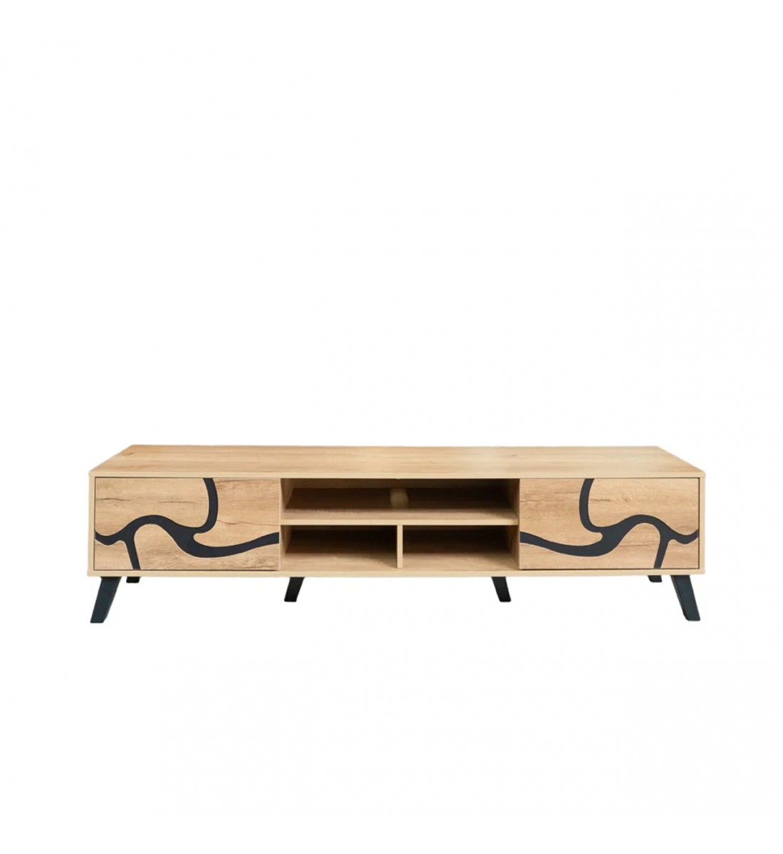 طاولة تلفزيون خشب ماليزي 180 سم - بيج واسود طاولة تلفزيون خشب ماليزي 180 سم - بيج واسود