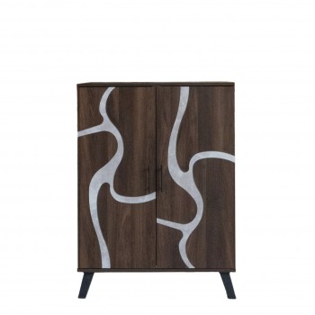 خزانة احذية بابين خشب ماليزي 5 أدوار - بني غامق ورصاصي