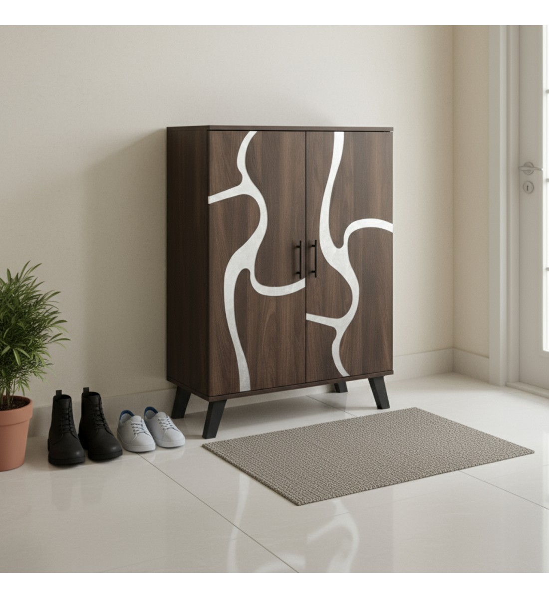 خزانة احذية بابين خشب ماليزي 5 أدوار - بني غامق ورصاصي خزانة احذية بابين خشب ماليزي 5 أدوار - بني غامق ورصاصي