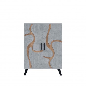 خزانة احذية بابين خشب ماليزي 5 أدوار - رمادي فاتح وخشبي