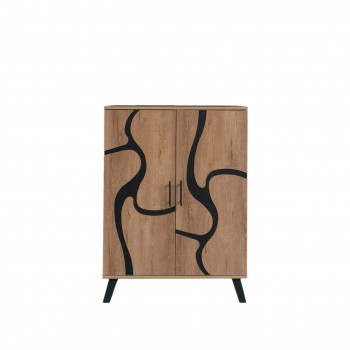 خزانة احذية بابين خشب ماليزي 5 أدوار - بيج واسود