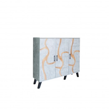 دولاب احذية 3 درفات خشب ماليزي 5 أدوار - رمادي فاتح وخشبي