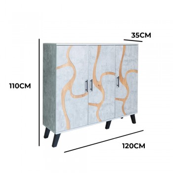 دولاب احذية 3 درفات خشب ماليزي 5 أدوار - رمادي فاتح وخشبي