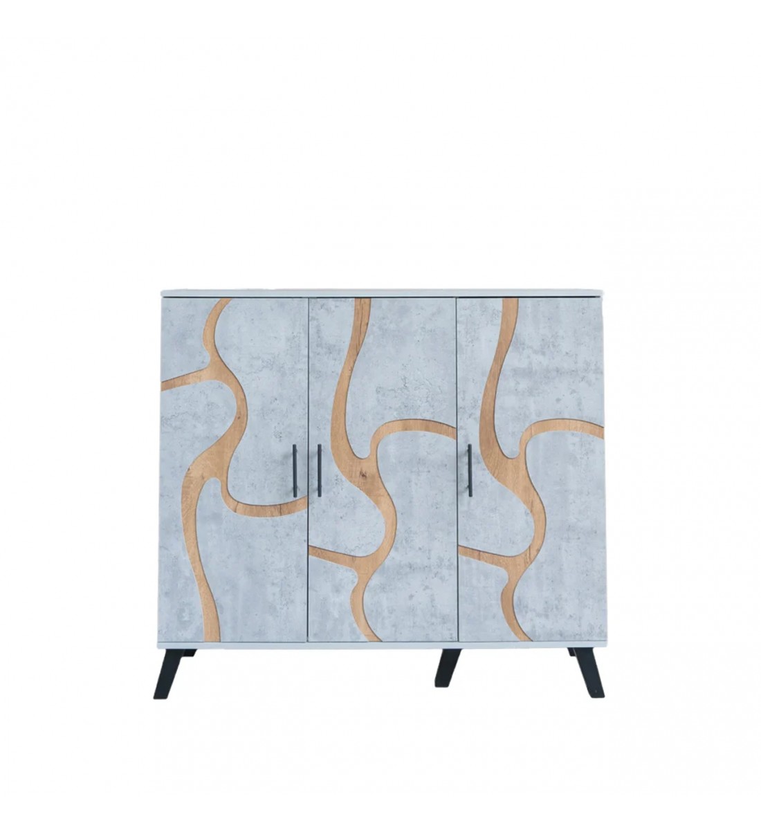 دولاب احذية 3 درفات خشب ماليزي 5 أدوار - رمادي فاتح وخشبي