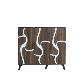 دولاب احذية 3 درفات خشب ماليزي 5 أدوار - بني غامق ورصاصي