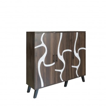 دولاب احذية 3 درفات خشب ماليزي 5 أدوار - بني غامق ورصاصي