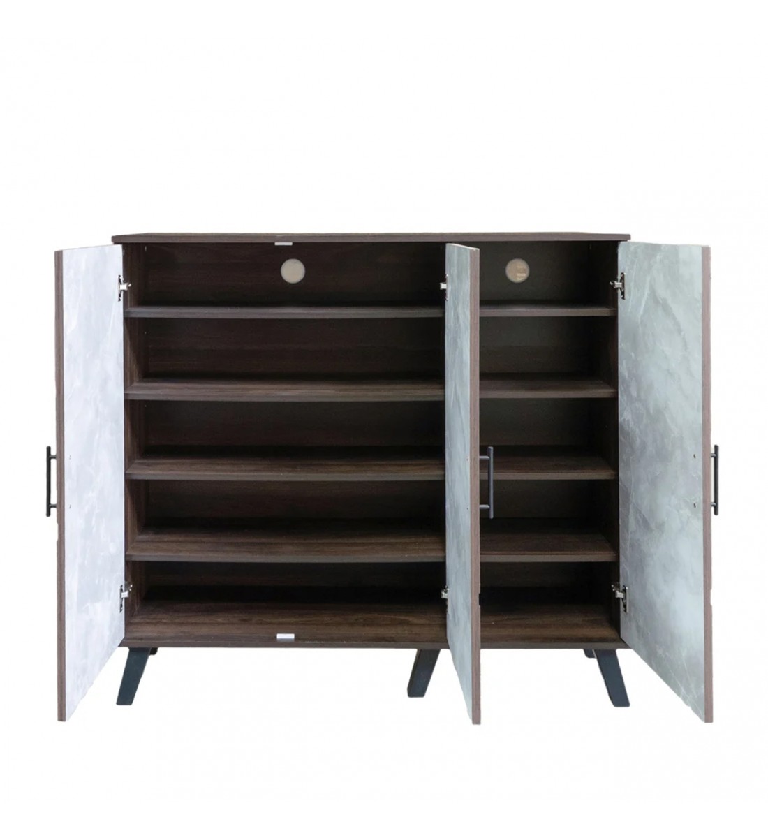 دولاب احذية 3 درفات خشب ماليزي 5 أدوار - بني غامق ورصاصي دولاب احذية 3 درفات خشب ماليزي 5 أدوار - بني غامق ورصاصي