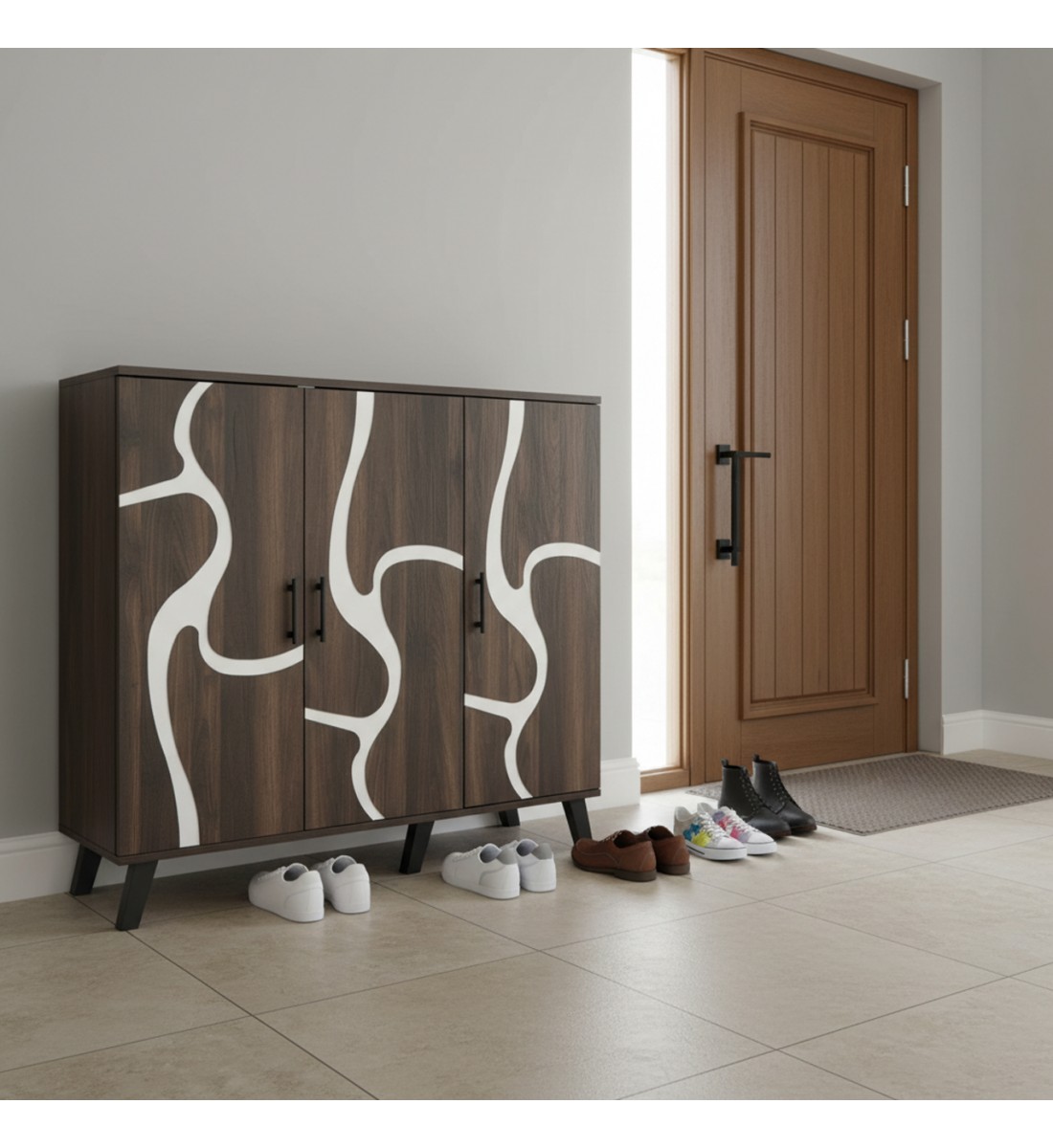 دولاب احذية 3 درفات خشب ماليزي 5 أدوار - بني غامق ورصاصي دولاب احذية 3 درفات خشب ماليزي 5 أدوار - بني غامق ورصاصي