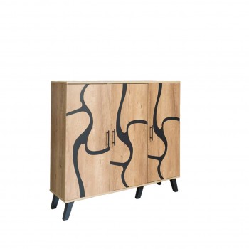 دولاب احذية 3 درفات خشب ماليزي 5 أدوار - بيج واسود