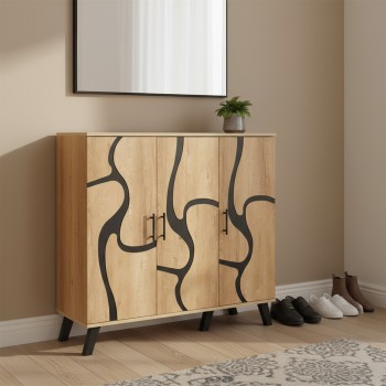 دولاب احذية 3 درفات خشب ماليزي 5 أدوار - بيج واسود