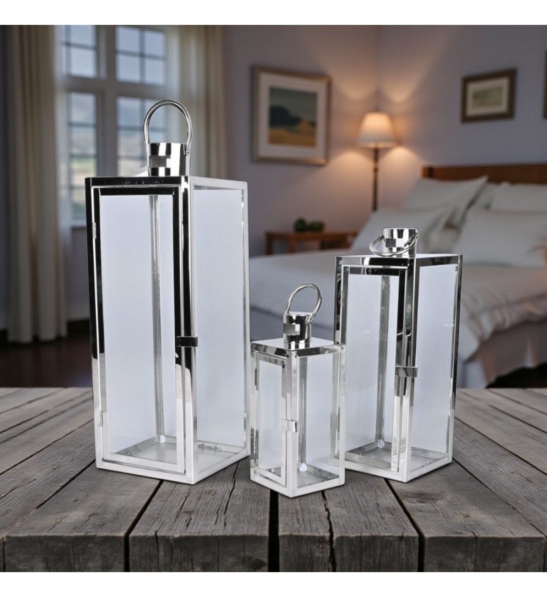 طقم فوانيس ديكور فضي3 حبات 