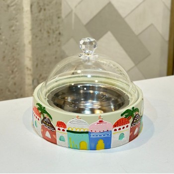 علبة تقديم أنيقة بغطاء شفاف، تجمع بين العملية والطابع التراثي الجذاب17×17×17سم 