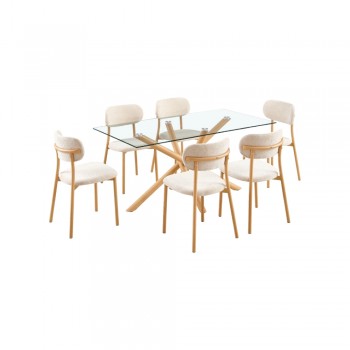 طاولة طعام  سطح زجاج - 6 كرسي - بيج