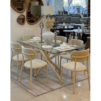 طاولة طعام  سطح زجاج - 6 كرسي - بيج