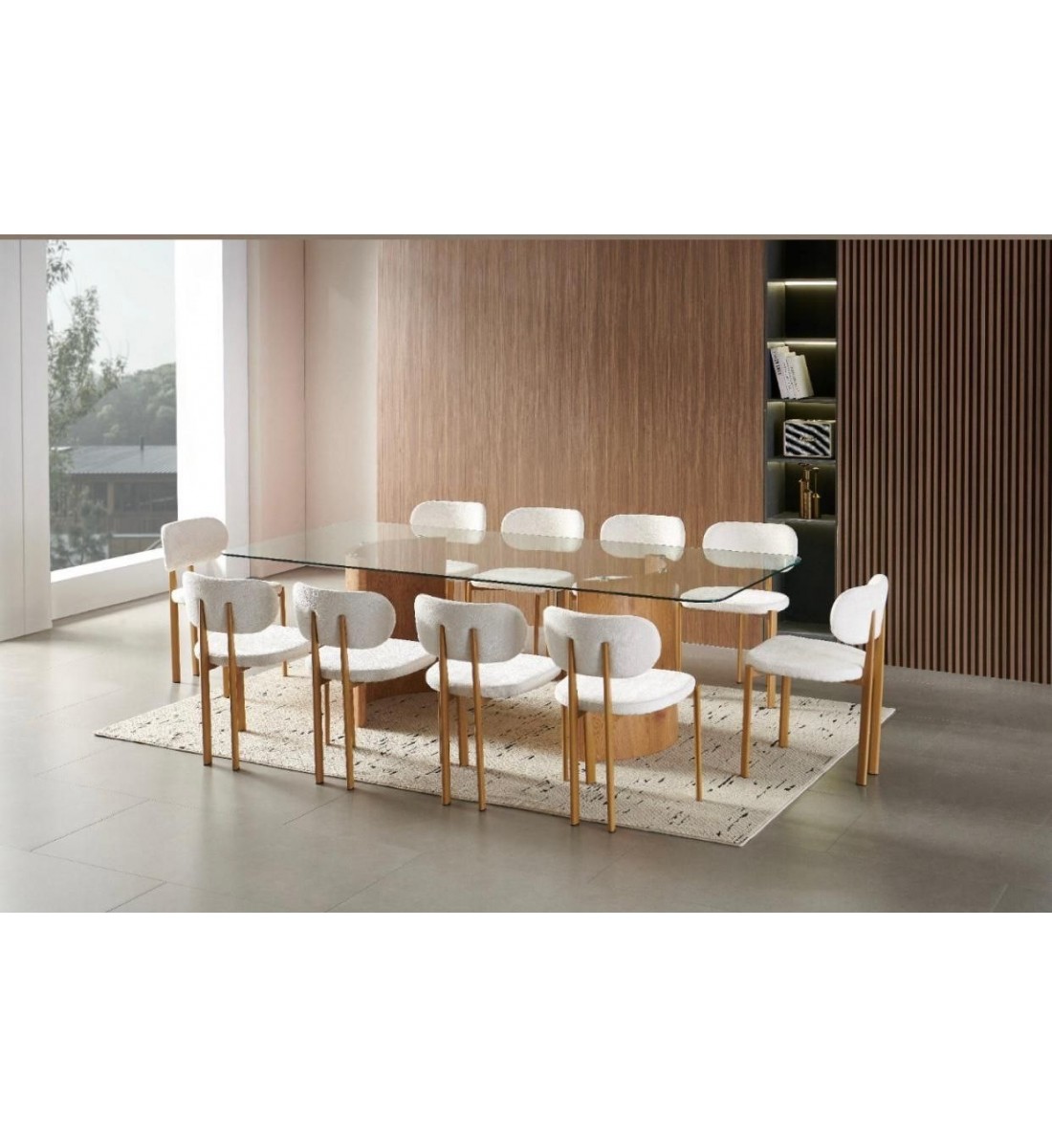 طاولة طعام  سطح زجاج - 10 كرسي - 