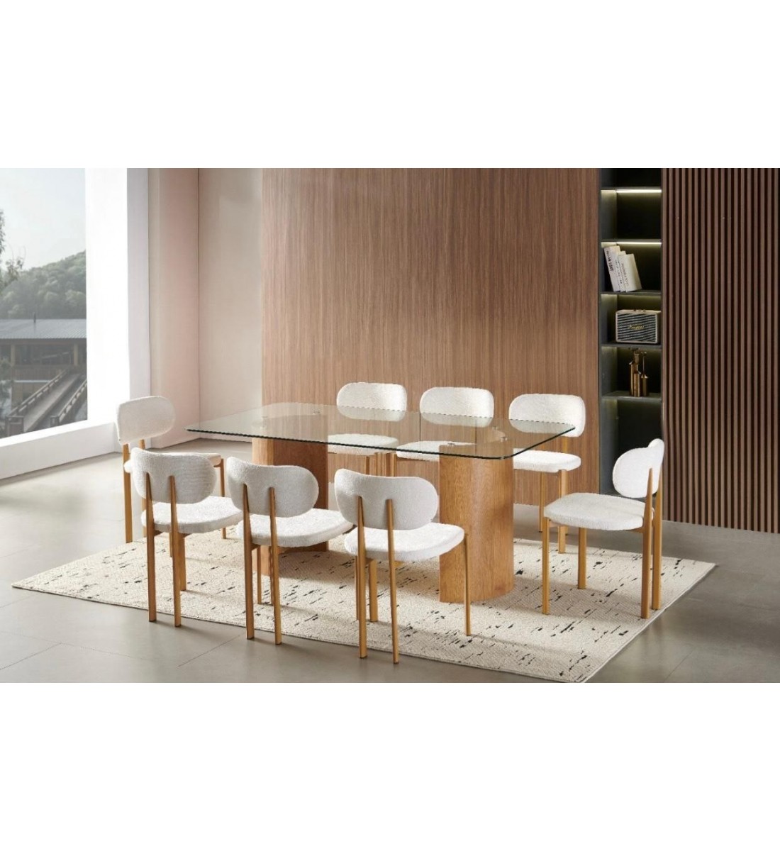 طاولة طعام  سطح زجاج - 8 كرسي - 