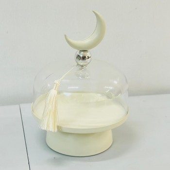 ستاند تقديم معدني بتصميم عصري راقٍ مستوحى من أجواء رمضان مع غطاء، 18×18×28سم 