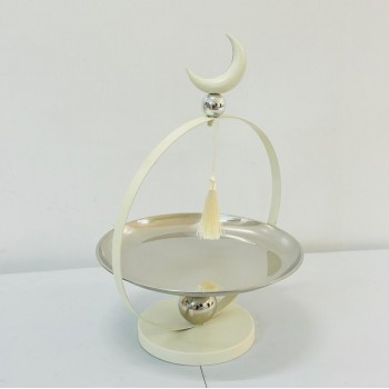 ستاند تقديم معدني بتصميم عصري راقٍ مستوحى من أجواء رمضان مع غطاء، 26×26×41سم 