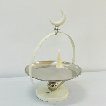 ستاند تقديم معدني بتصميم عصري راقٍ مستوحى من أجواء رمضان مع غطاء، 26×26×41سم 