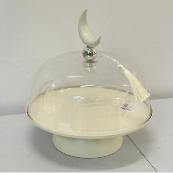 ستاند تقديم معدني بتصميم عصري راقٍ مستوحى من أجواء رمضان مع غطاء، 26×26×30سم 