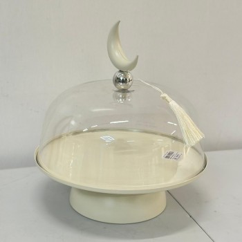 ستاند تقديم معدني بتصميم عصري راقٍ مستوحى من أجواء رمضان مع غطاء، 26×26×30سم 