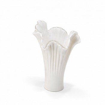 فازة زجاجية أنيقة باللون ابيض ، بتصميم عصري مستوحى من شكل الزهور32×18×20سم