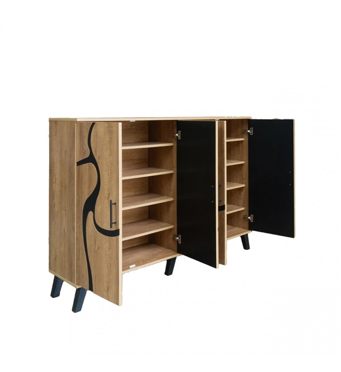 خزانة أحذية خشب ماليزي 2 قسم 5 أدوار - بيج واسود