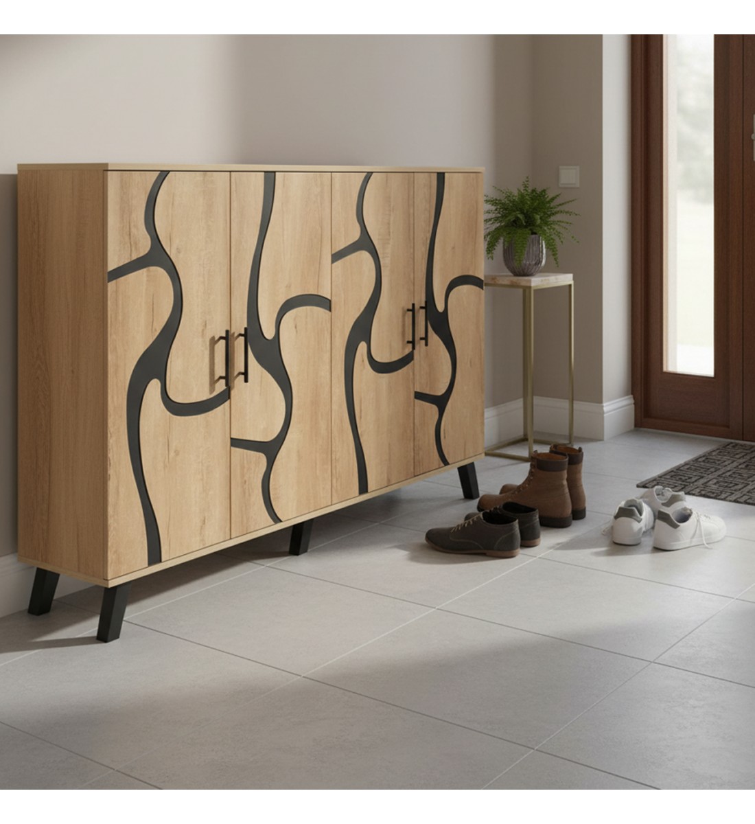 خزانة أحذية خشب ماليزي 2 قسم 5 أدوار - بيج واسود