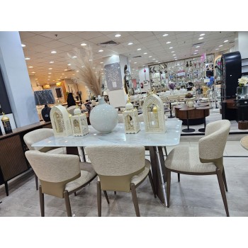 طاولة طعام طعام أنيق يجمع بين الحداثة والفخامة سطح الطاولة: مصنوع من الرخام مع 6 كراسي طاولة طعام طعام أنيق يجمع بين الحداثة والفخامة سطح الطاولة: مصنوع من الرخام مع 6 كراسي