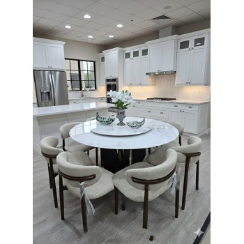 طاولة طعام طعام أنيق يجمع بين الحداثة والفخامة شكل دائري  سطح الطاولة: مصنوع من الرخام مع 8 كراسي 