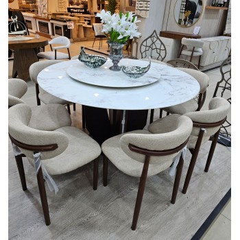 طاولة طعام طعام أنيق يجمع بين الحداثة والفخامة شكل دائري  سطح الطاولة: مصنوع من الرخام مع 8 كراسي 