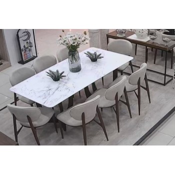 طاولة طعام طعام أنيق يجمع بين الحداثة والفخامة سطح الطاولة: مصنوع من الرخام مع 8 كراسي طاولة طعام طعام أنيق يجمع بين الحداثة والفخامة سطح الطاولة: مصنوع من الرخام مع 8 كراسي