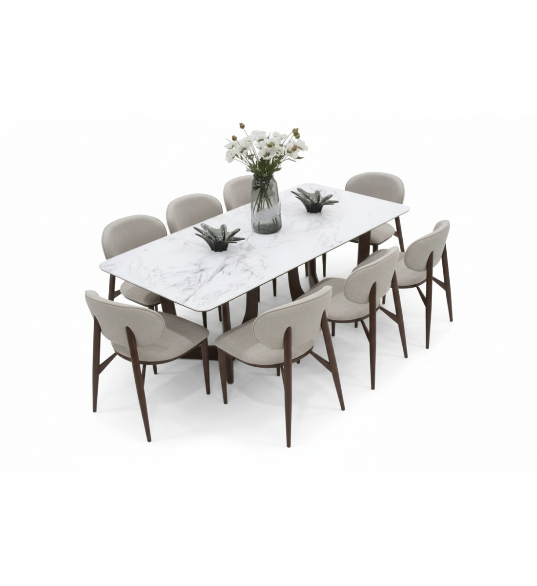 طاولة طعام طعام أنيق يجمع بين الحداثة والفخامة سطح الطاولة: مصنوع من الرخام مع 8 كراسي طاولة طعام طعام أنيق يجمع بين الحداثة والفخامة سطح الطاولة: مصنوع من الرخام مع 8 كراسي