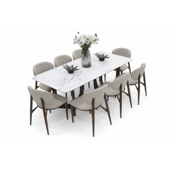 طاولة طعام طعام أنيق يجمع بين الحداثة والفخامة سطح الطاولة: مصنوع من الرخام مع 8 كراسي 