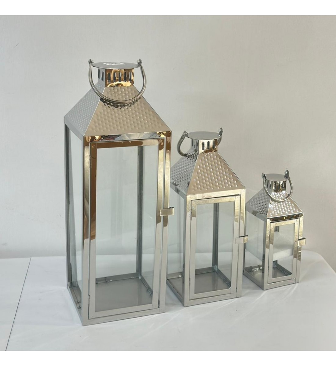 طقم فوانيس ديكور فضي3 حبات 