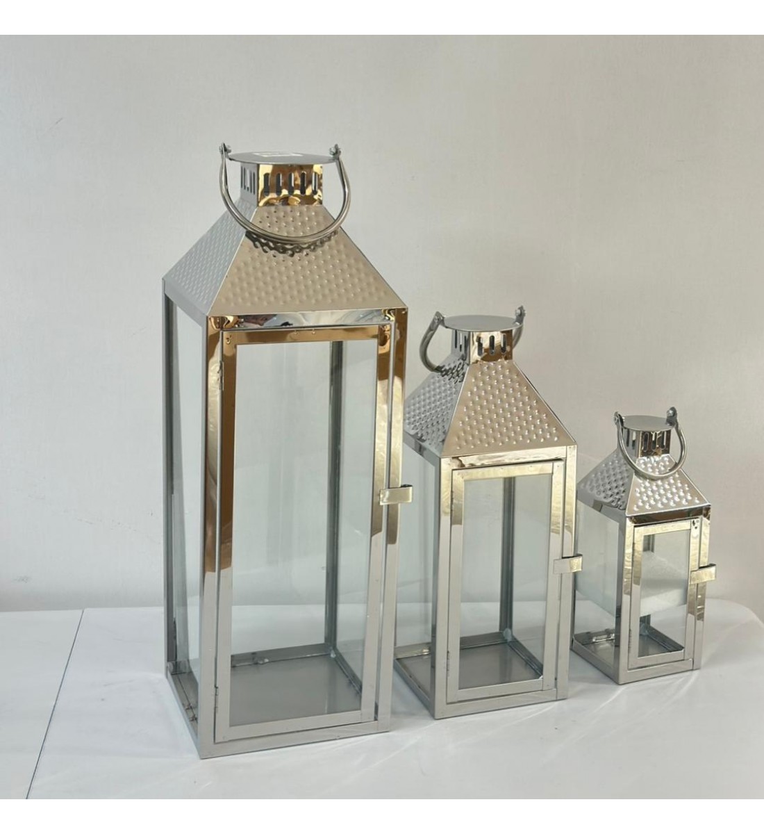 طقم فوانيس ديكور فضي3 حبات 