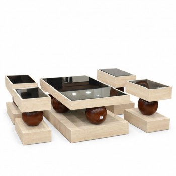 طقم طاولات قهوة عصري بتصميم فاخر، يتكوّن من طاولة وسط مع أربع طاولات جانبية 5قطع 