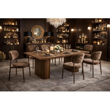 طاولة طعام أنيق يجمع بين الحداثة والفخامة  خشب تصميم عصري مع 8 كراسي بني 