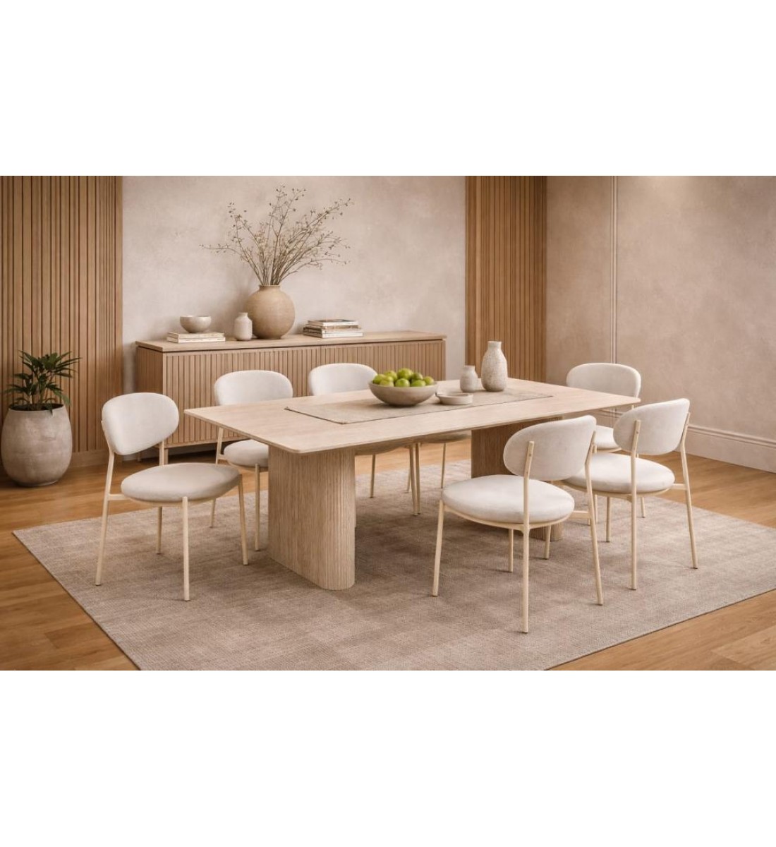 طاولة طعام أنيق يجمع بين الحداثة والفخامة  خشب تصميم عصري مع 8 كراسي بيج 