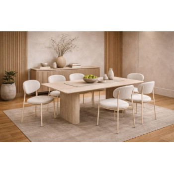 طاولة طعام أنيق يجمع بين الحداثة والفخامة خشب تصميم عصري مع6 كراسي بيج طاولة طعام أنيق يجمع بين الحداثة والفخامة خشب تصميم عصري مع6 كراسي بيج