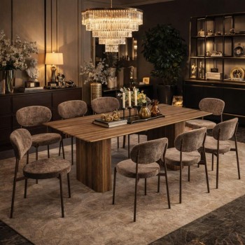طاولة طعام أنيق يجمع بين الحداثة والفخامة  خشب تصميم عصري مع 10 كراسي بني 