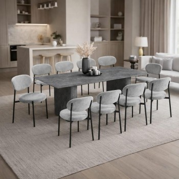 طاولة طعام أنيق يجمع بين الحداثة والفخامة  خشب تصميم عصري مع 10 كراسي رمادي 
