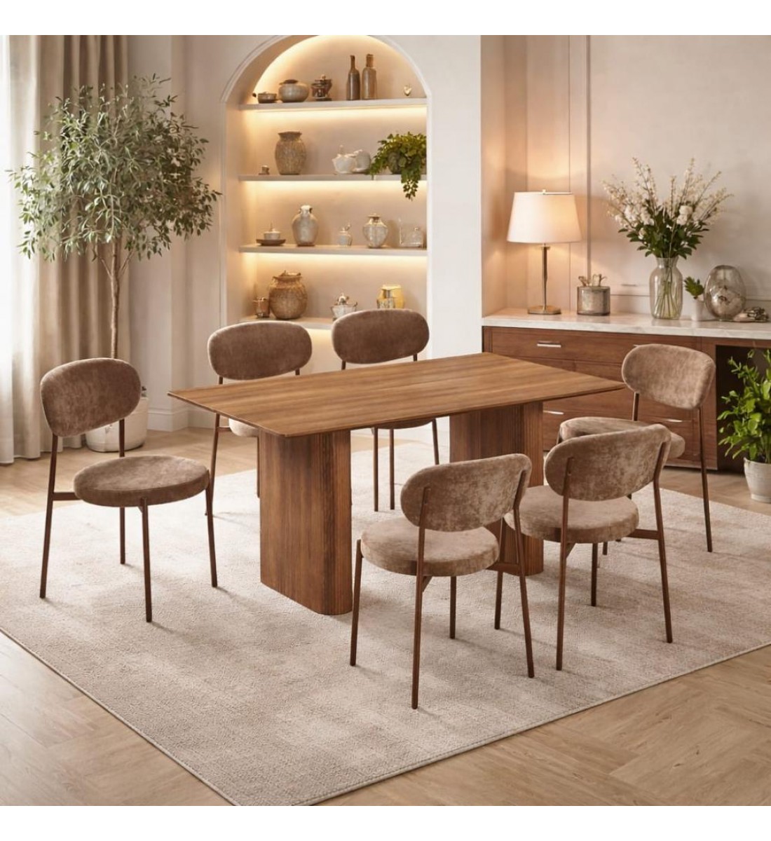 طاولة طعام أنيق يجمع بين الحداثة والفخامة خشب تصميم عصري مع6 كراسي بني طاولة طعام أنيق يجمع بين الحداثة والفخامة خشب تصميم عصري مع6 كراسي بني