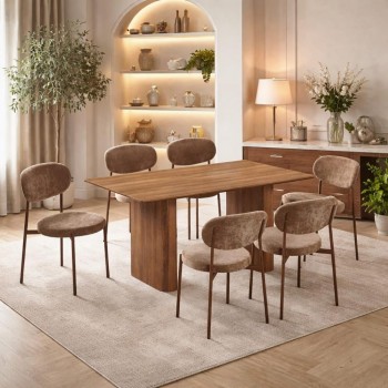 طاولة طعام أنيق يجمع بين الحداثة والفخامة  خشب تصميم عصري مع6 كراسي بني 