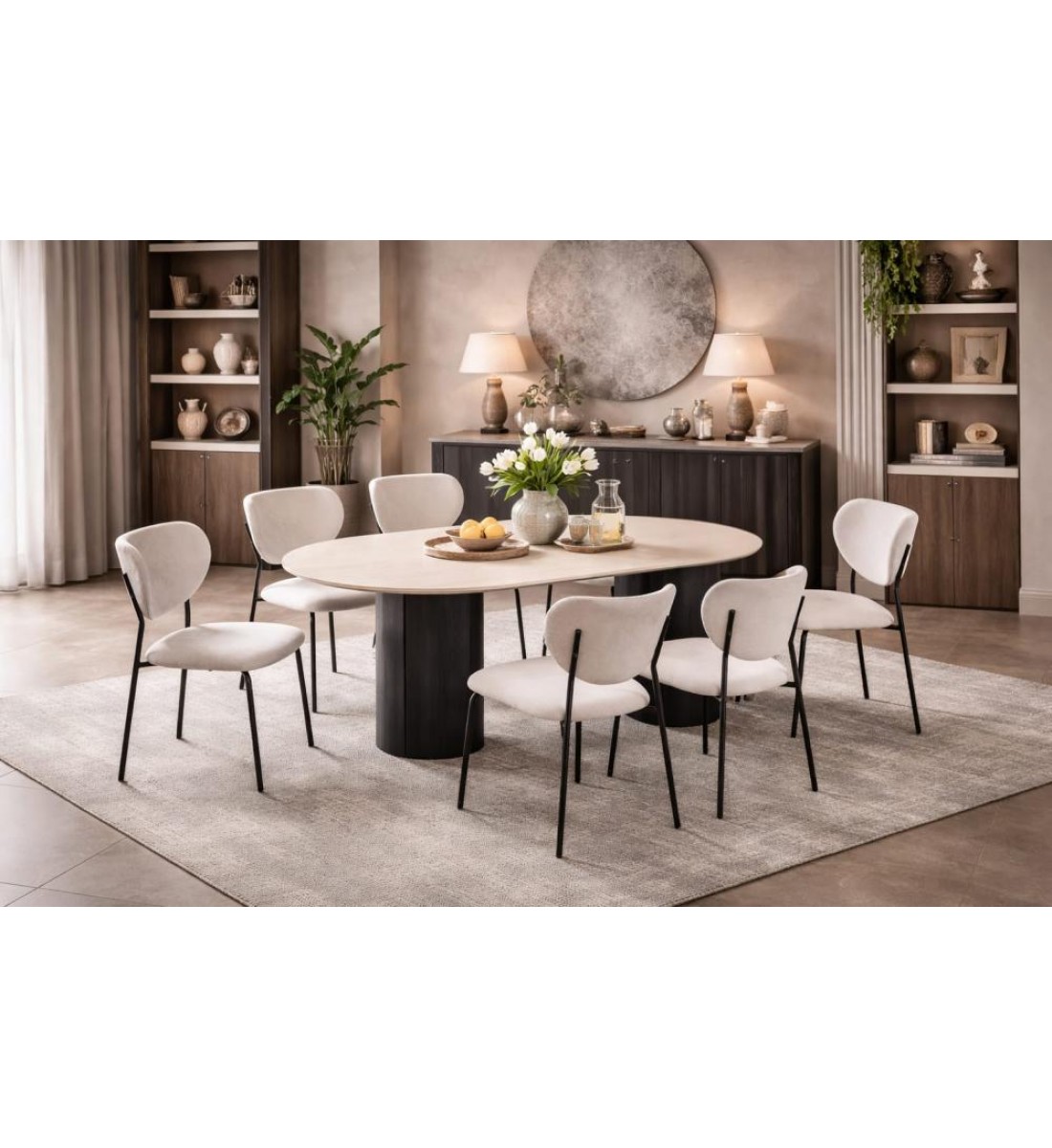 طاولة طعام أنيق يجمع بين الحداثة والفخامة  خشب تصميم عصري مع6 كراسي بيج 