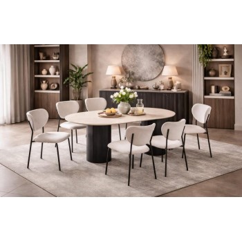 طاولة طعام أنيق يجمع بين الحداثة والفخامة  خشب تصميم عصري مع6 كراسي بيج 