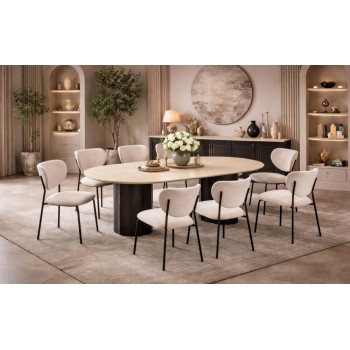 طاولة طعام أنيق يجمع بين الحداثة والفخامة  خشب تصميم عصري مع 8 كراسي بيج 