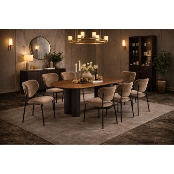 طاولة طعام أنيق يجمع بين الحداثة والفخامة  خشب تصميم عصري مع 8 كراسي بني 