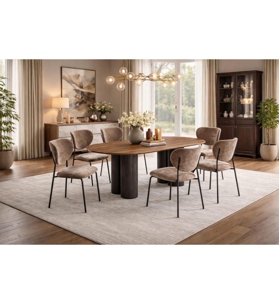 طاولة طعام أنيق يجمع بين الحداثة والفخامة خشب تصميم عصري مع6 كراسي بني طاولة طعام أنيق يجمع بين الحداثة والفخامة خشب تصميم عصري مع6 كراسي بني