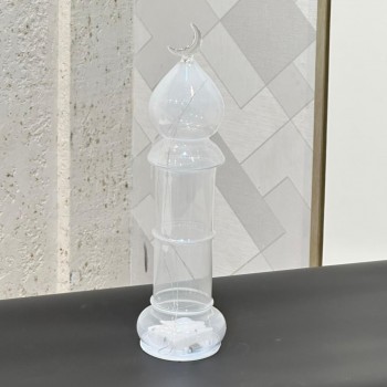 قطعة ديكور أنيقة مصنوعة من زجاج شفاف عالي الجودة، بتصميم مستوحى من المآذن الإسلامية، 37×10×10سم 